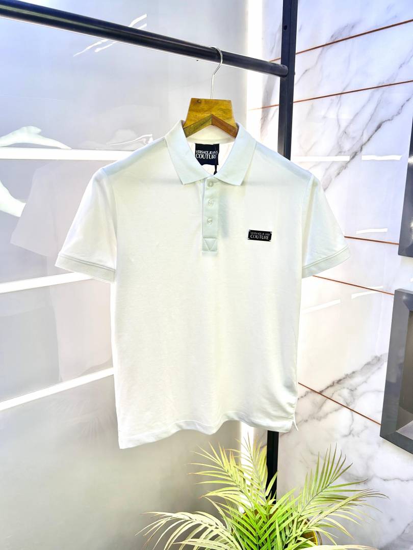 Versace Black Imported Metal Logo Collar Neck Premium Polo T-shirt F2638-BL