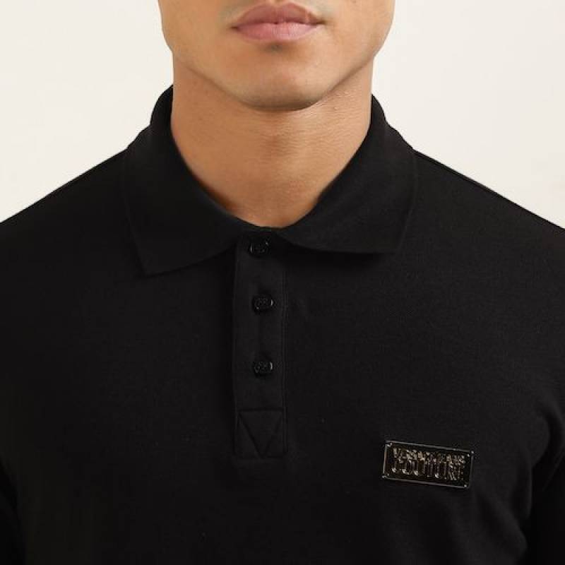 Versace Black Imported Metal Logo Collar Neck Premium Polo T-shirt F2638-BL