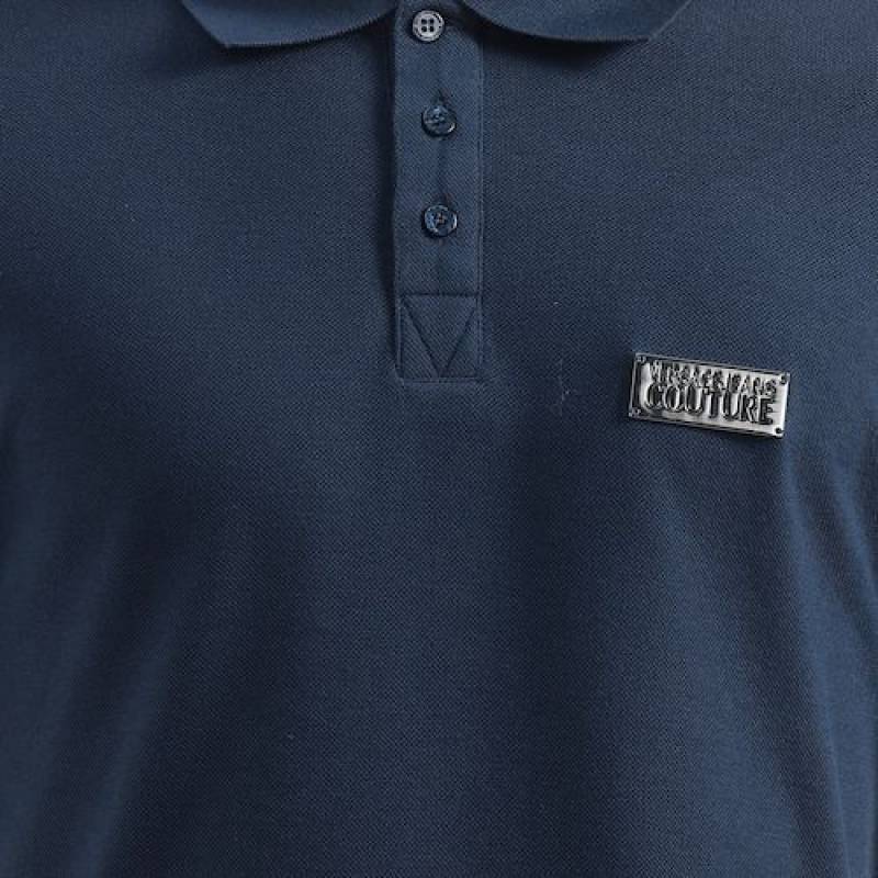 Versace Navy Imported Metal Logo Collar Neck Premium Polo T-shirt F2638-NY