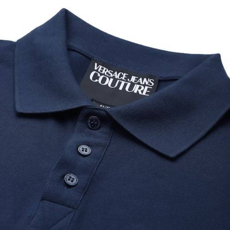 Versace Navy Imported Metal Logo Collar Neck Premium Polo T-shirt F2638-NY