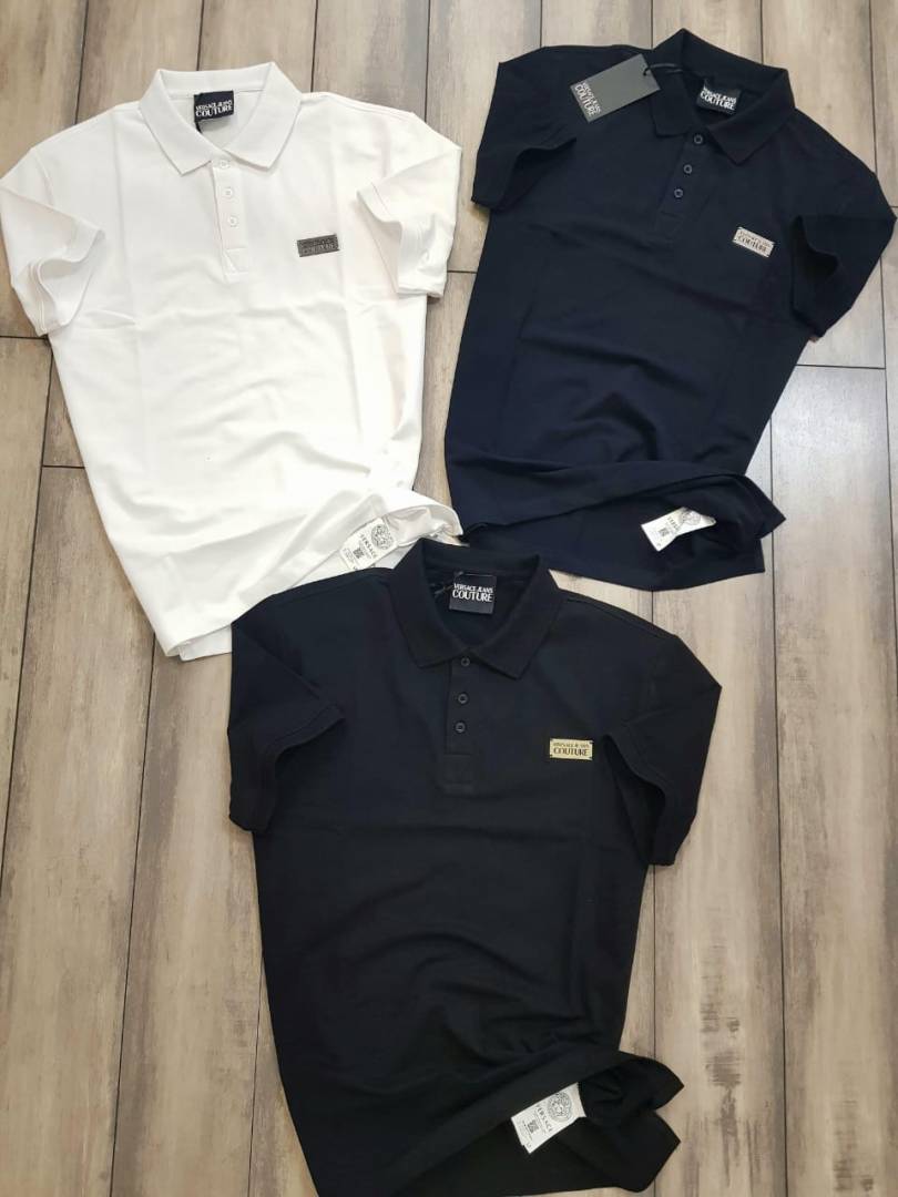 Versace Navy Imported Metal Logo Collar Neck Premium Polo T-shirt F2638-NY