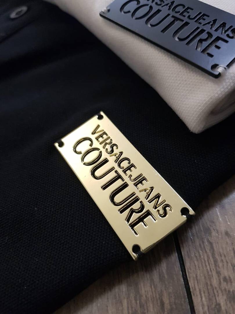 Versace Navy Imported Metal Logo Collar Neck Premium Polo T-shirt F2638-NY