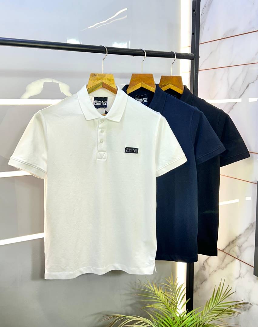 Versace Navy Imported Metal Logo Collar Neck Premium Polo T-shirt F2638-NY