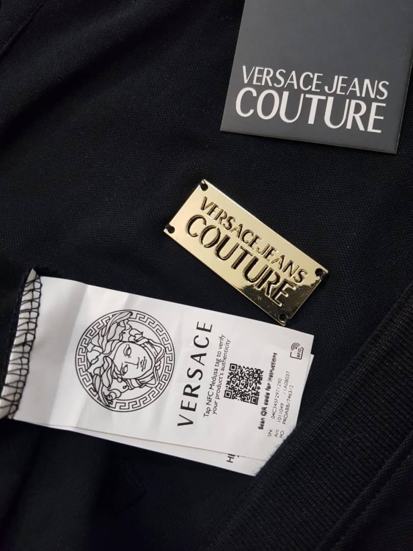 Versace Navy Imported Metal Logo Collar Neck Premium Polo T-shirt F2638-NY